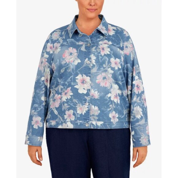 Alfred Dunner Shenandoah Valley Long Sleeve Distressed Floral Jacket Sz PL NWT - Picture 1 of 5